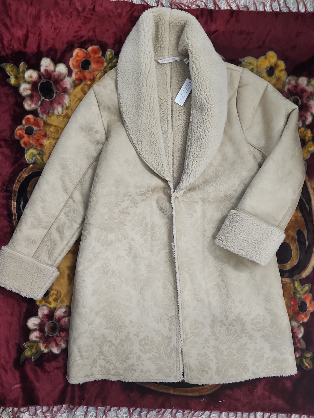 NWOT Soft Surroundings Women's Cream Sherpa-Lined Teddy Coat with Shawl Collar